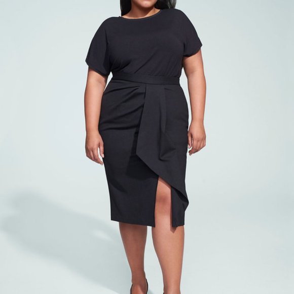 Jason Wu Eloquii Size 24 Black Asymmetric Draped Pencil Skirt - Picture 1 of 12